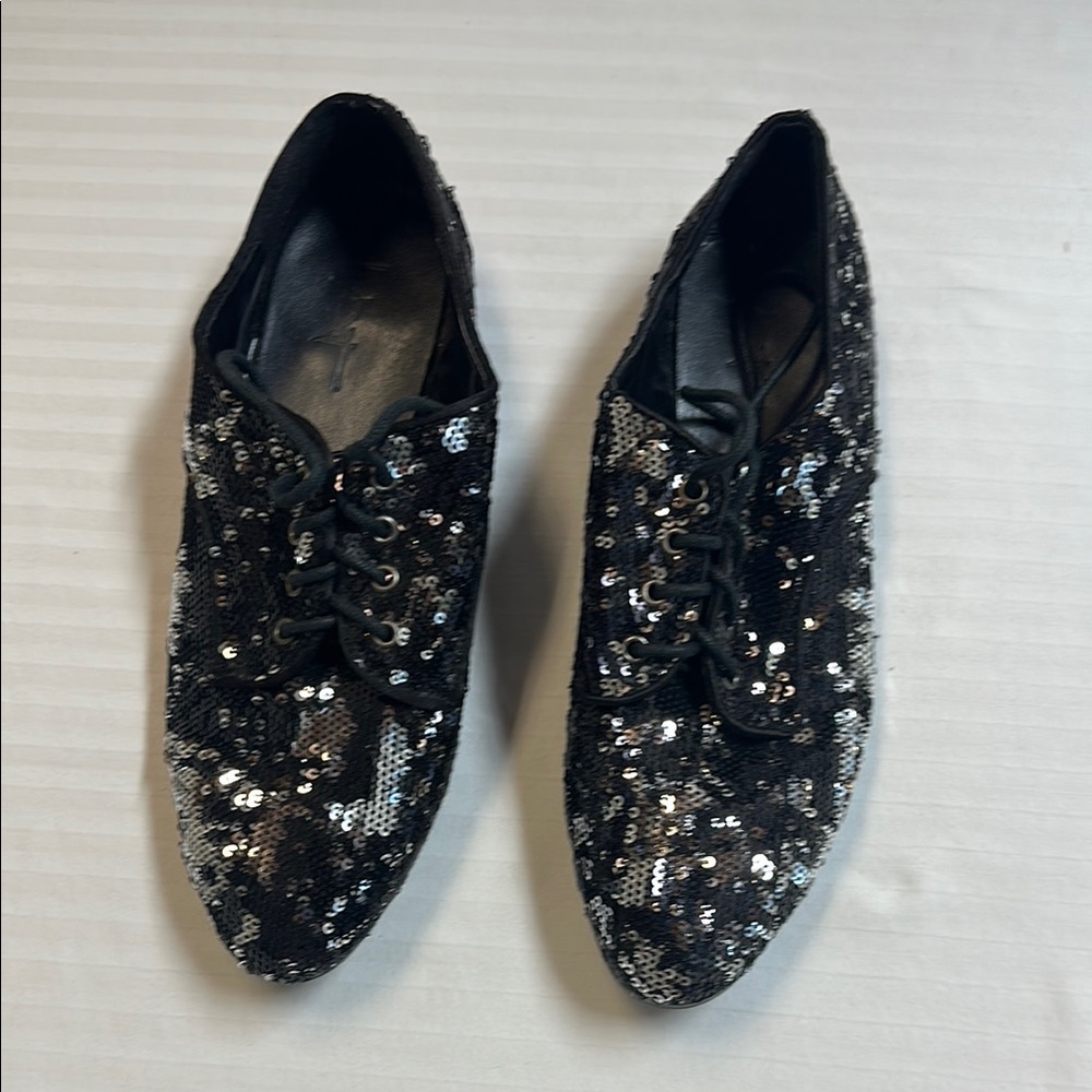 Sequin Black Lace-Up Women's Shoes